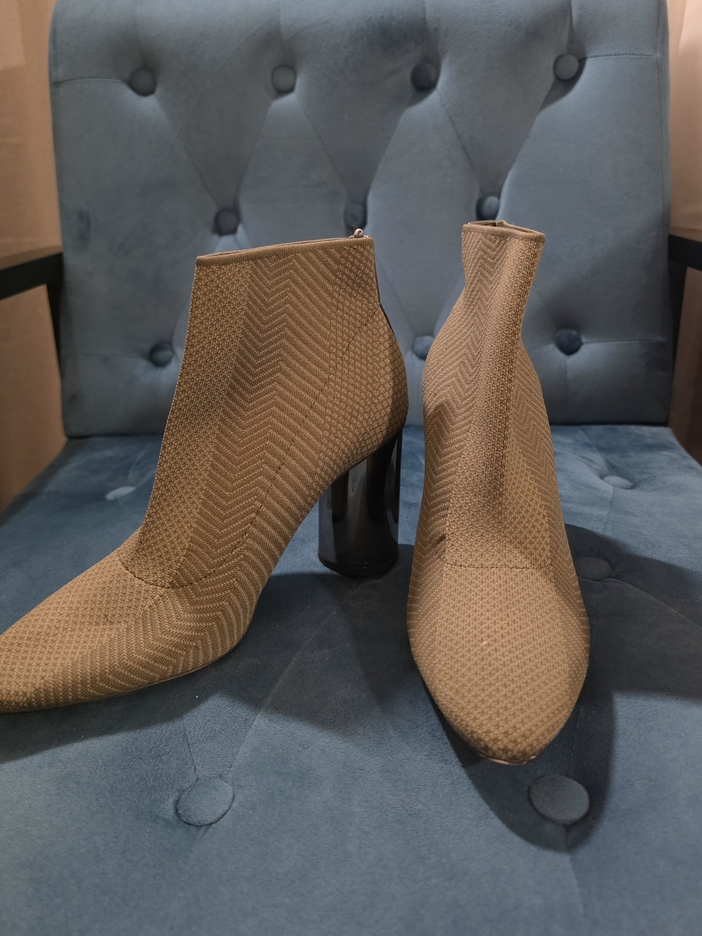 Women’s Olive Green Stretch Knit Ankle Boots - Chic Block Heel